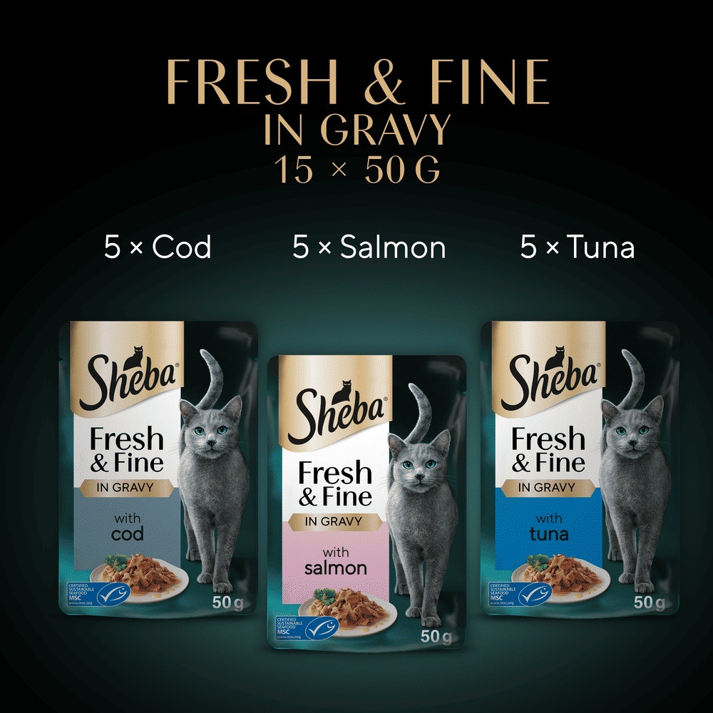 SHEBA® Fresh & Fine Adult Wet Cat Food Fish In Gravy Pouches 50x50g,15x50g - 6