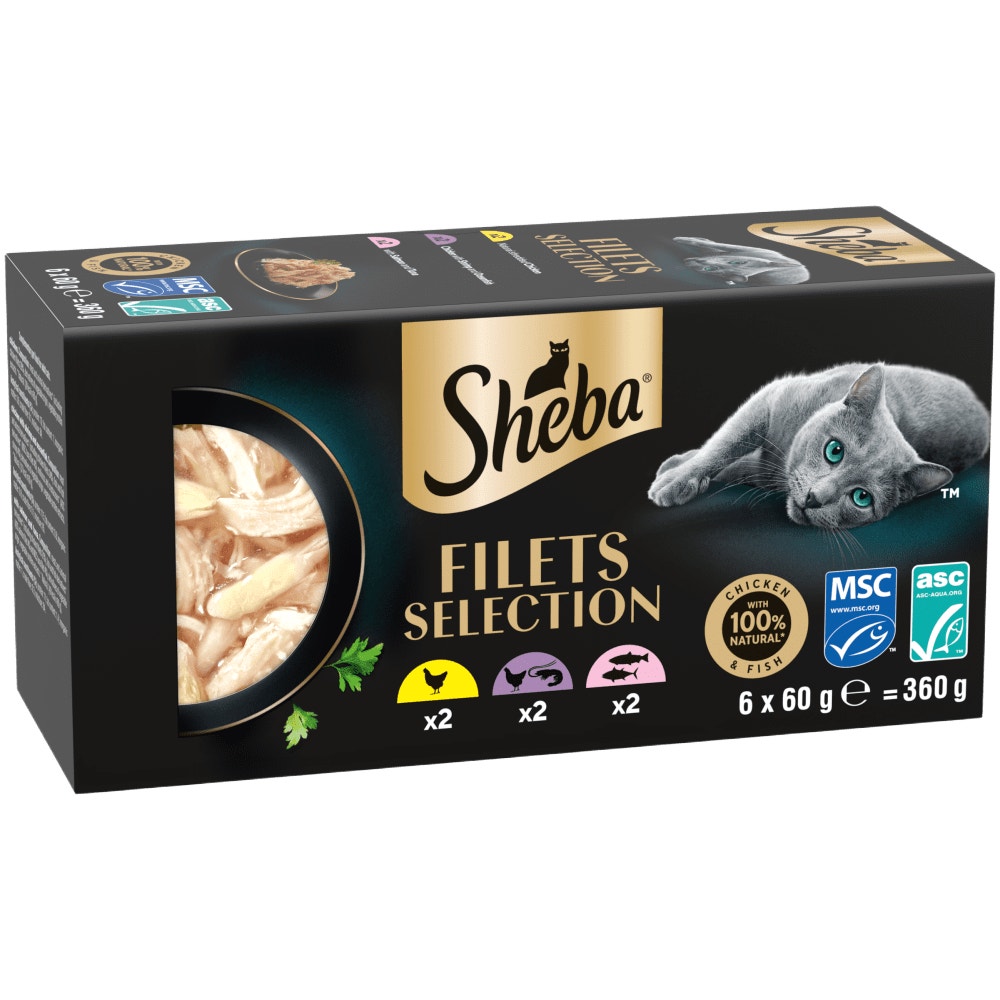 SHEBA Filets Adult Wet Cat Food With Chicken & Fish 6 x 60g Tray - 1