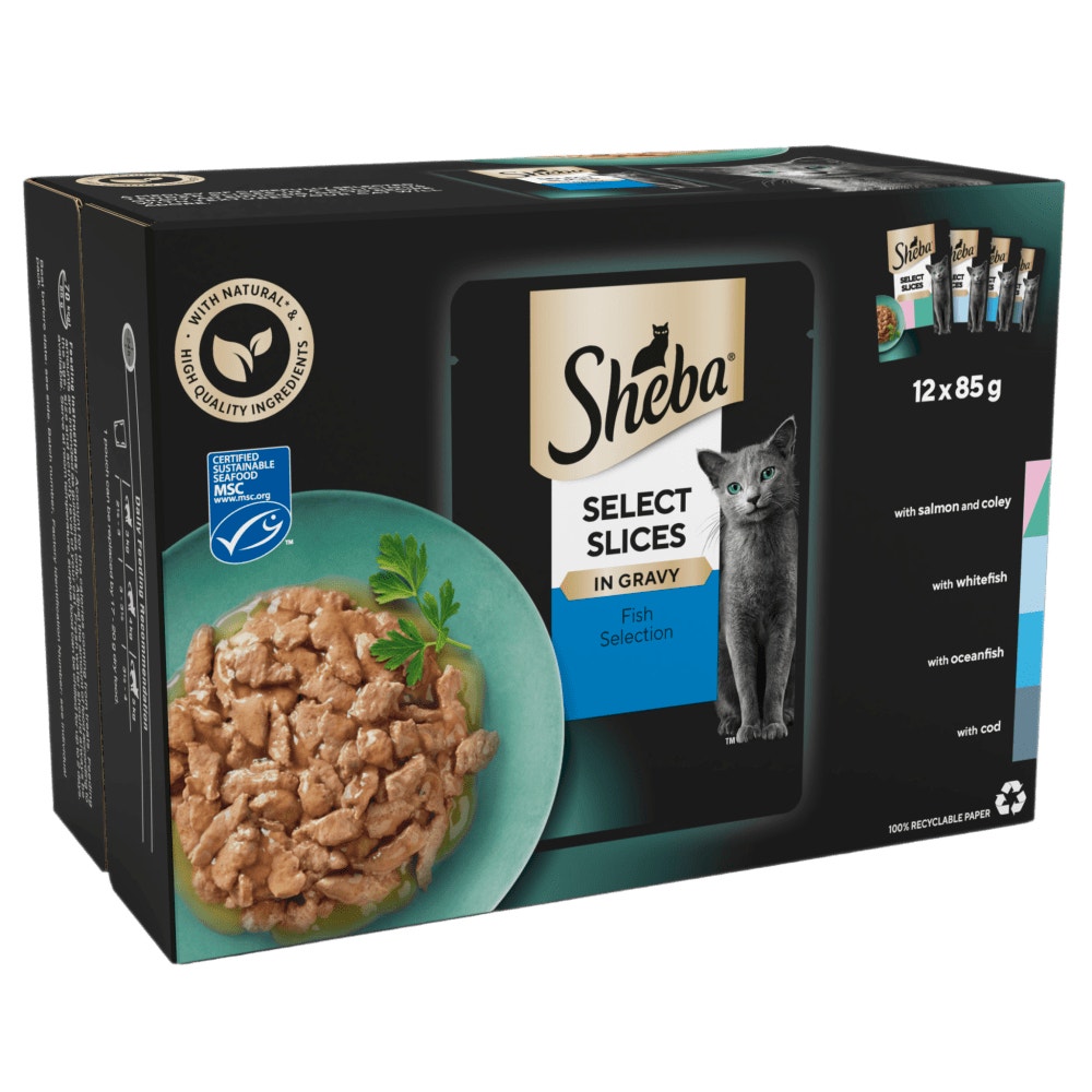 SHEBA® Select Slices Adult Wet Cat Food Fish Selection in Gravy 12 x 85g Pouch - 1