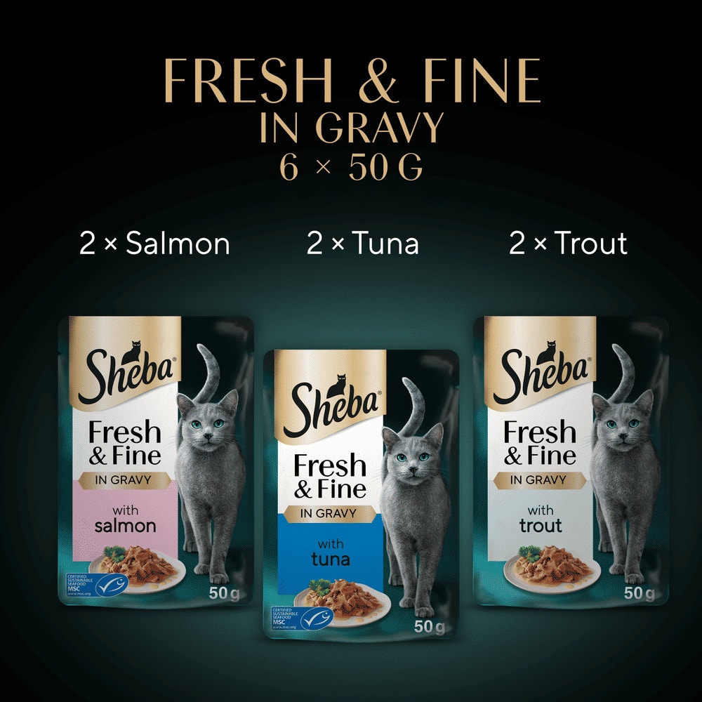 SHEBA® Fresh & Fine Adult Wet Cat Food Salmon & Tuna in Gravy 6x50g Pouches - 6