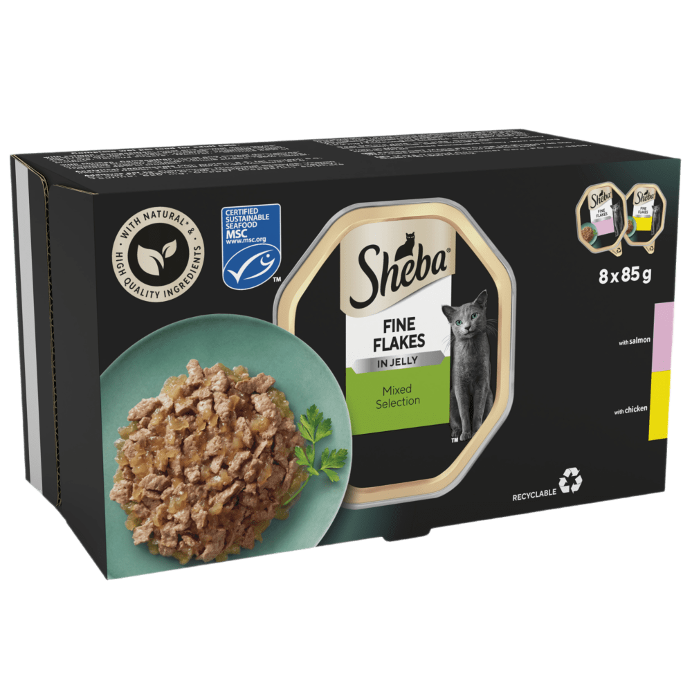 SHEBA® Fine Flakes Adult Wet Cat Food Mixed Selection in Jelly 8 x 85g Tray - 1