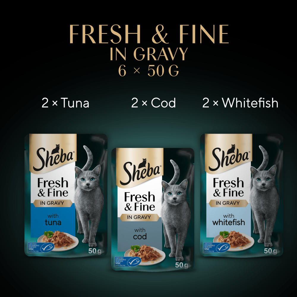 SHEBA® Fresh & Fine Adult Wet Cat Food Tuna and Cod in Gravy 6x50g Pouches - 6