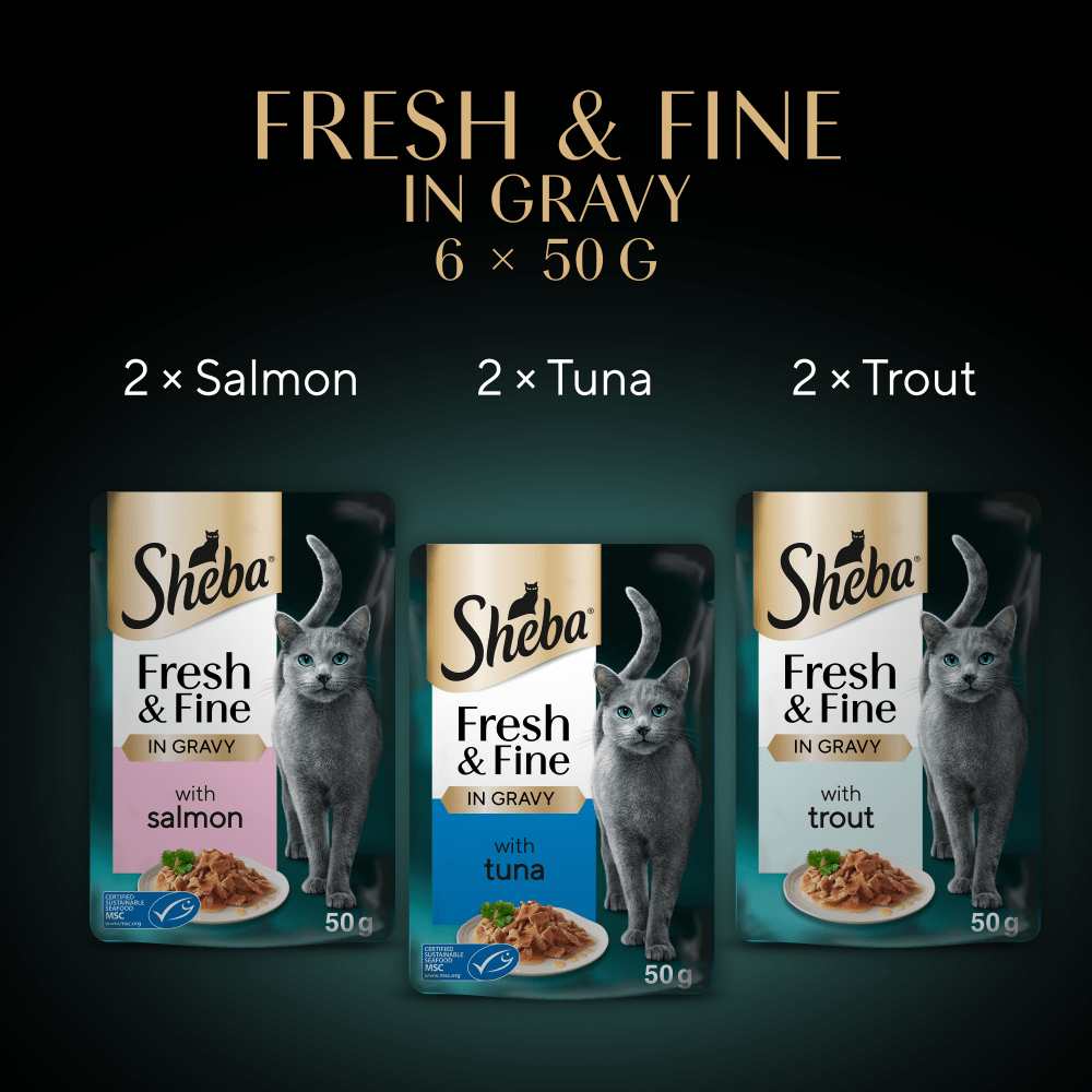 SHEBA® Fresh & Fine Adult Wet Cat Food Salmon, Tuna & Trout in Gravy 6 x 50g Pouches - 6
