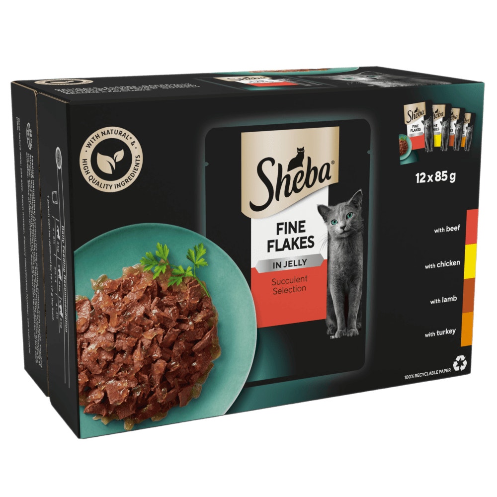 SHEBA® Fine Flakes Adult Cat Food Succulent Selection in Jelly 12x85g Pouch - 1